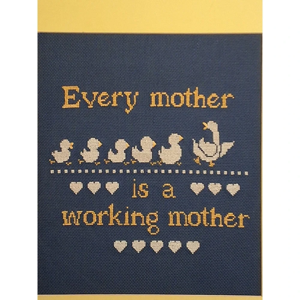 Vintage Framed Cross Stitch Every Mother Is A Working Mother Duck Art 15x18